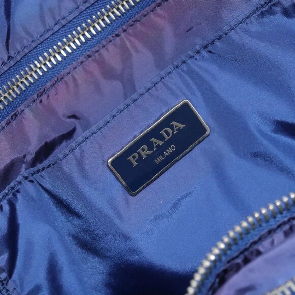 PRADA Tote Bag Nylon Leather Blue Silver Auth 147405 - Picture 10 of 16
